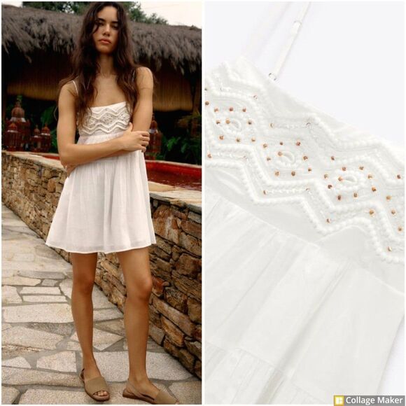 NWT ZARA BEADED MINI DRESS - Picture 1 of 9